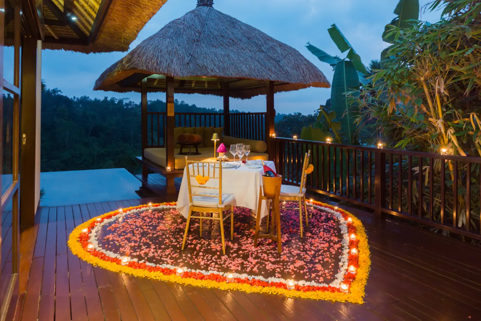 Candlelit jungle dinner at Hanging Gardens of Bali honeymoon in March