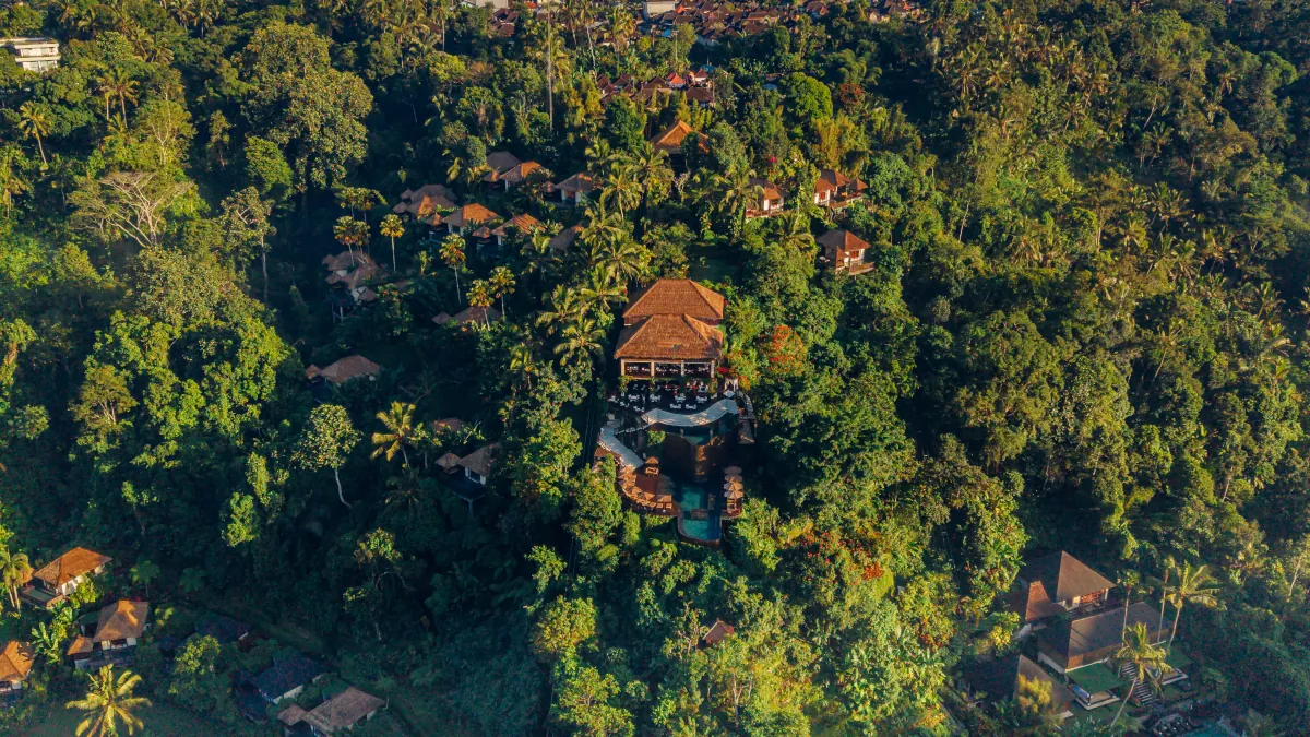 Luxury rainforest resort architecture at Hanging Gardens of Bali