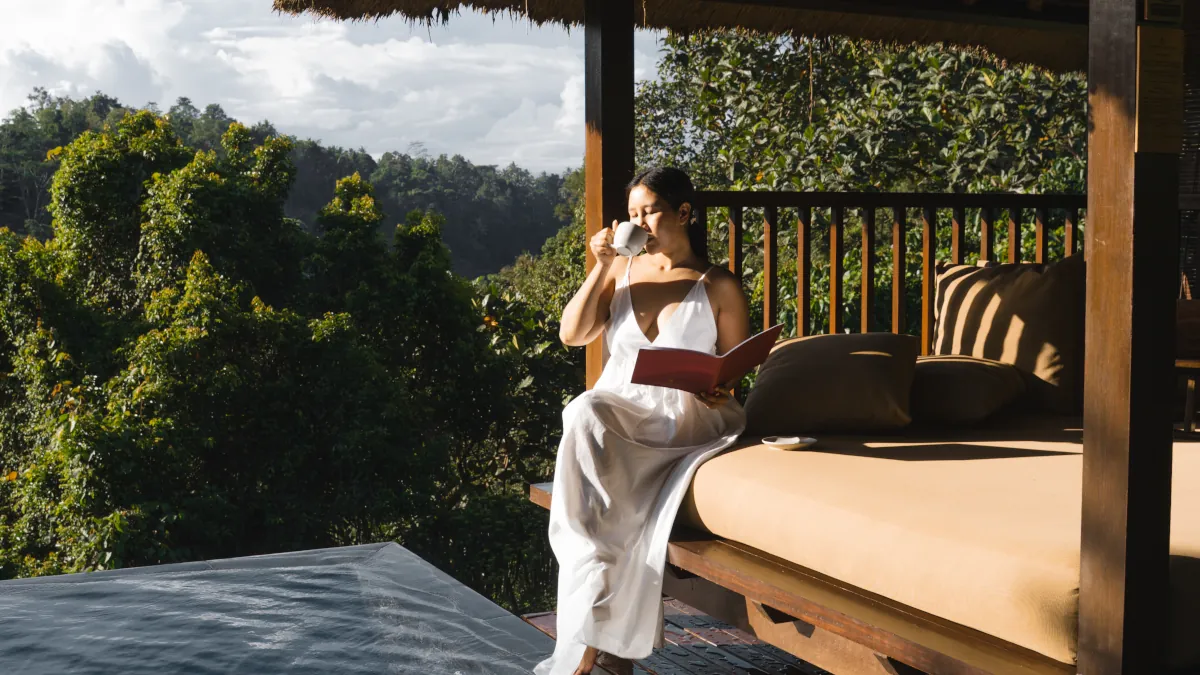 Private luxury infinity pool villa surrounded by rainforest in Ubud Bali