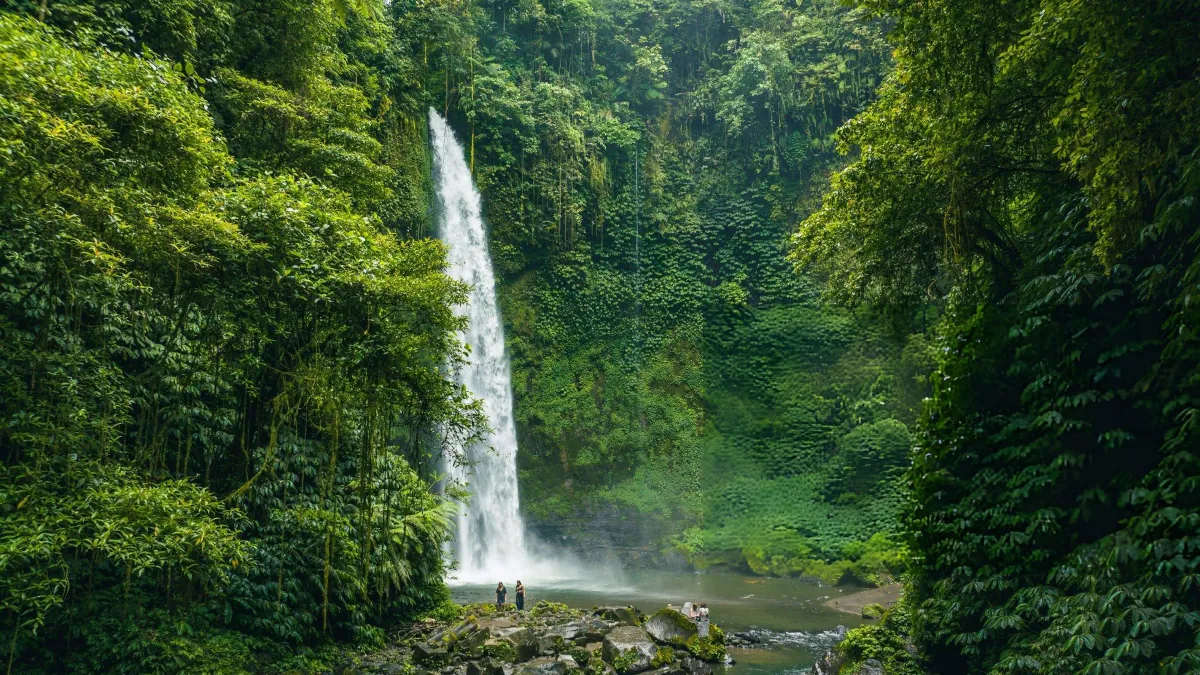 Waterfall near Ubud Bali during the dry season in July